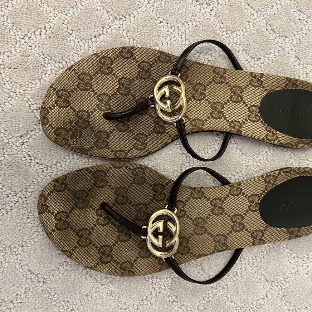 Gucci gg canvas leather slides *VINTAGE*